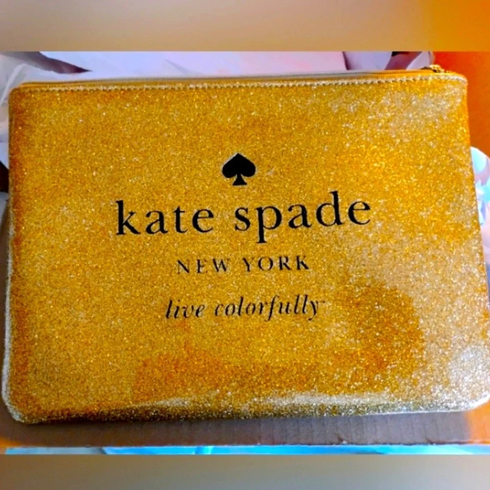 KATE SPADE Gold Glitter Pouch, EUC